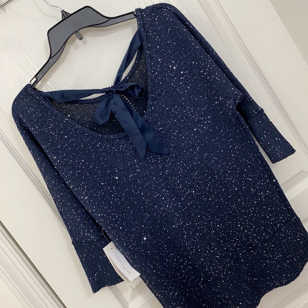 New York & Company Sequin Bow Back Sweater Sz S - Picture 2 of 3